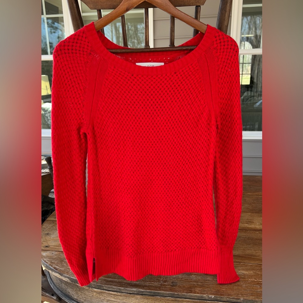 LOFT Red Textured Knit Wool Blend Long Sleeve Sweater Size Small